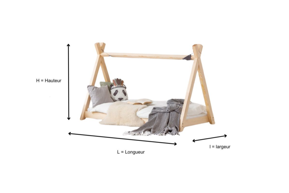 Schéma dimensions Lit tipi en bois Aismée Schéma dimensions Lit tipi en bois Aismée