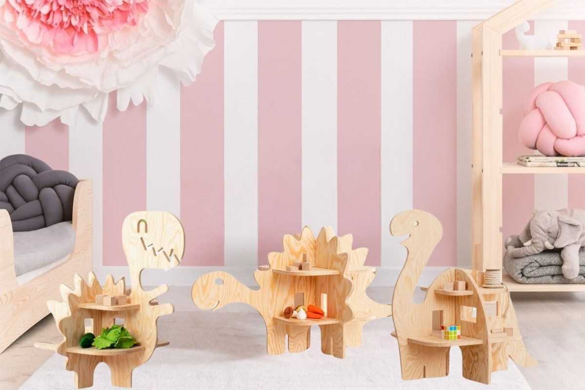 étagère en bois enfant dinosaure