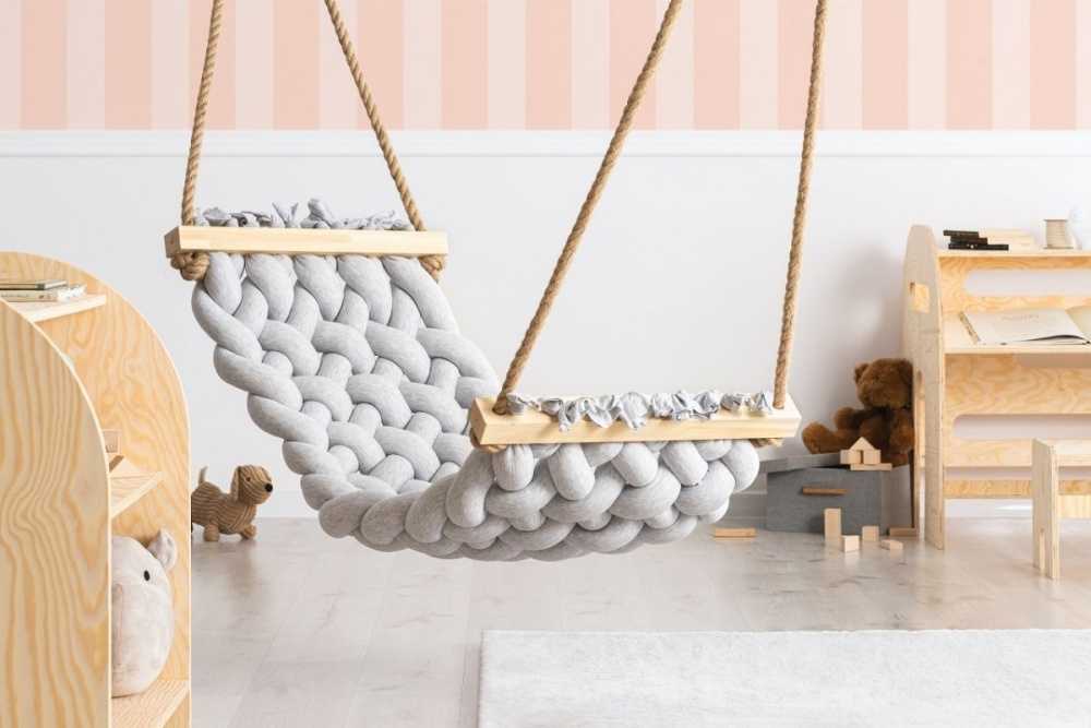Hamac suspendu enfant en coton gris clair