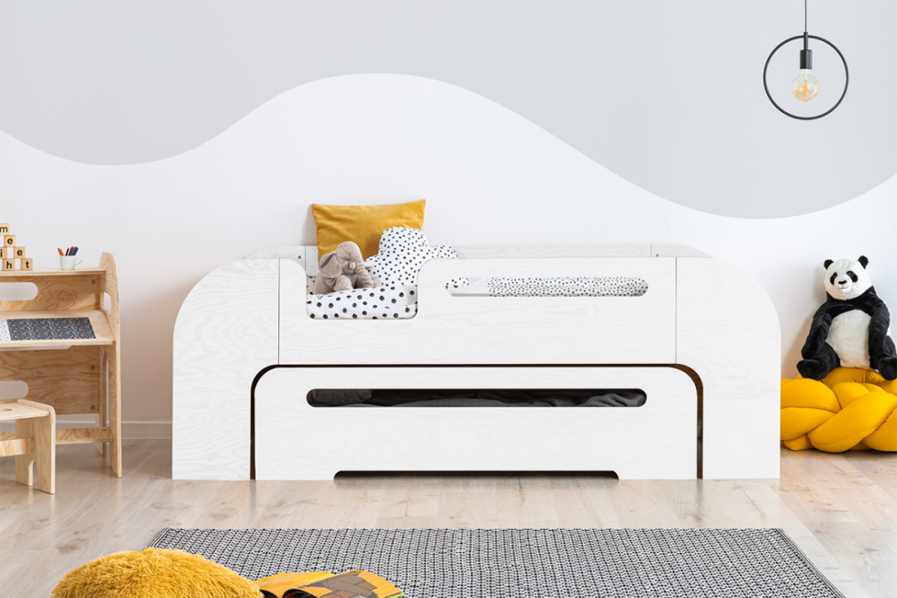 Lit enfant en bois de Pin 80x190cm YAGO avec option accès à gauche et peinture blanche Lit enfant en bois de Pin 80x190cm YAGO avec option accès à gauche et peinture blanche