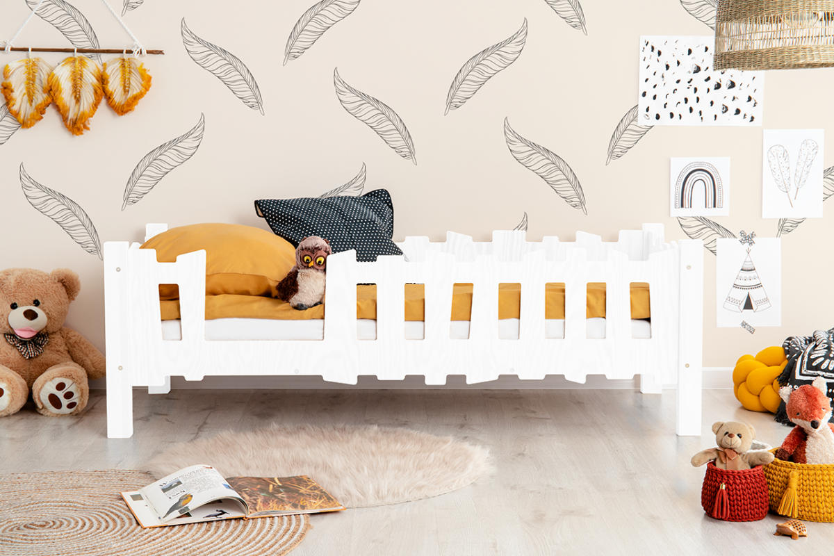 Lit modulable 70x140cm enfant en bois LEON avec options accès à gauche et peinture blanche