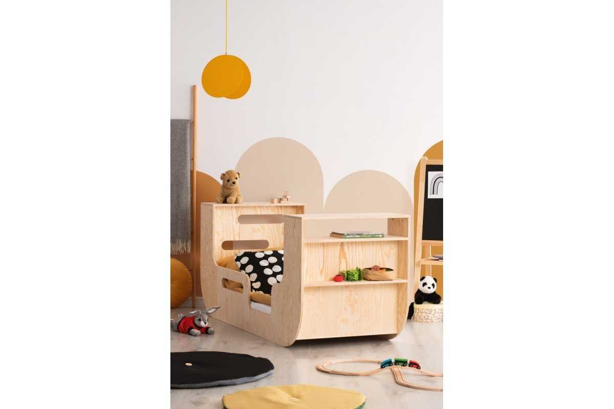 Lit modulable enfant en bois de Pin 70x160cm SWANN avec étagères intégrées