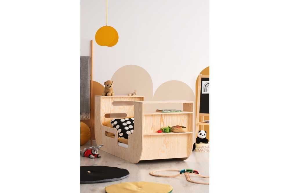 Lit modulable enfant en bois de Pin 70x160cm SWANN avec étagères intégrées Lit modulable enfant en bois de Pin 70x160cm SWANN avec étagères intégrées