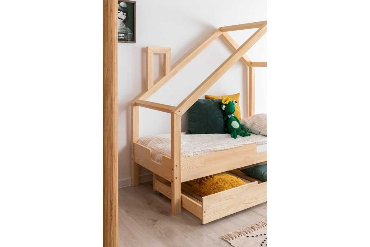 JUDE lit cabane enfant en bois de pin avec tiroir ouvert