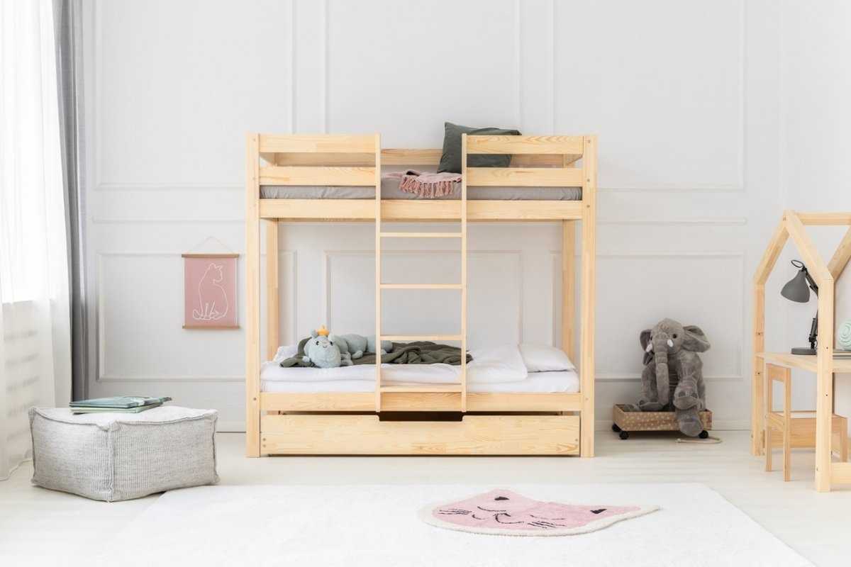 Lit superposé en bois Sacha accès milieu avec tiroir