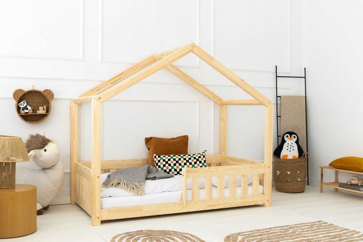 Lit cabane en bois enfant avec barrière de sécurité ISAURE 90x190cm