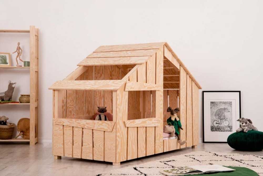 Lit cabane en bois enfant avec toit et fenêtres ouvertures Lit cabane en bois enfant avec toit et fenêtres ouvertures