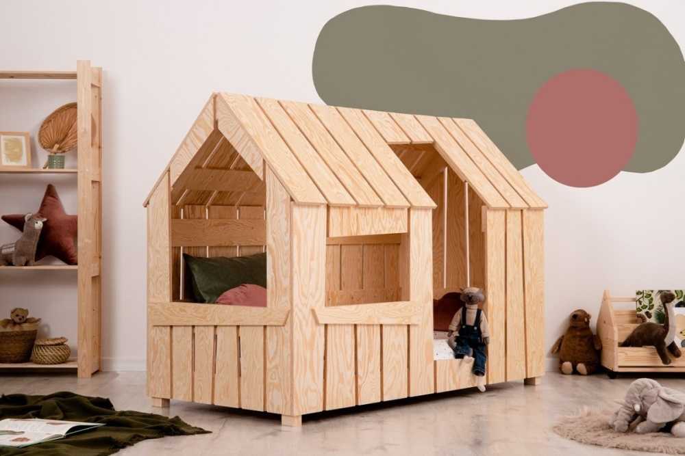 Lit cabane maison en bois naturel pour enfants GABBY 80x190cm