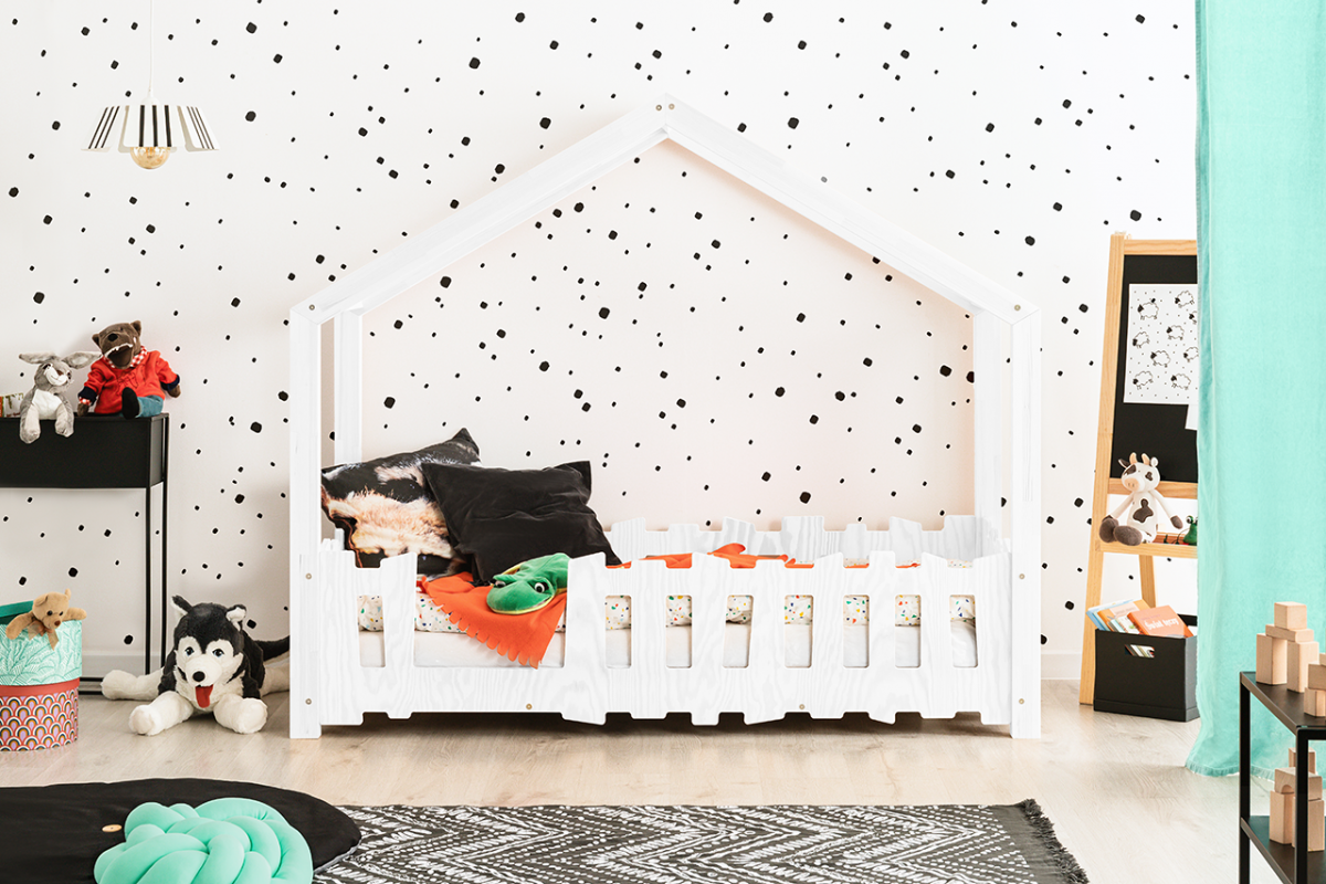 Lit cabane en bois blanc Nina accès gauche