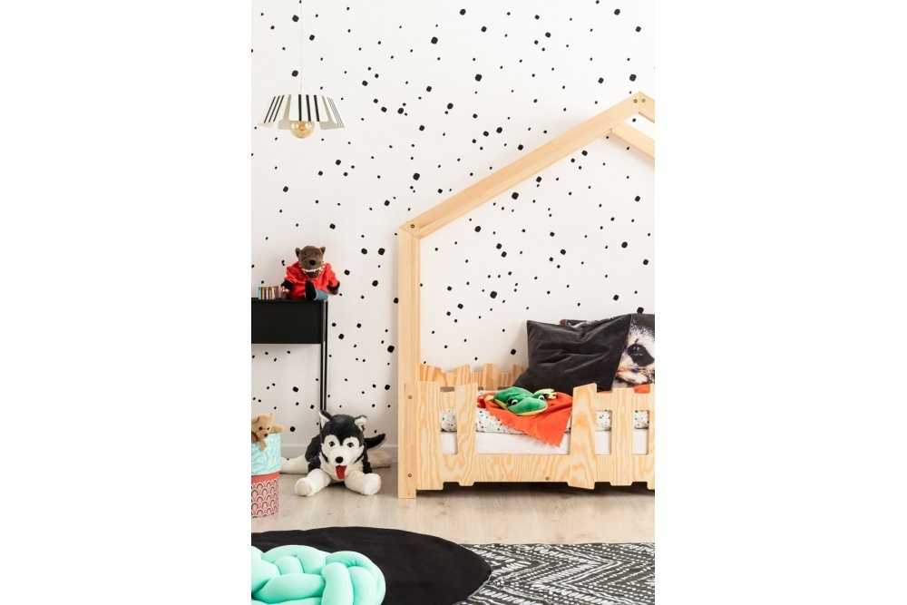 Lit cabane en bois naturel avec barrière Nina accès gauche