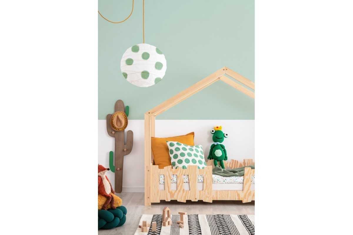 Lit cabane en bois naturel avec barrière Nina accès milieu