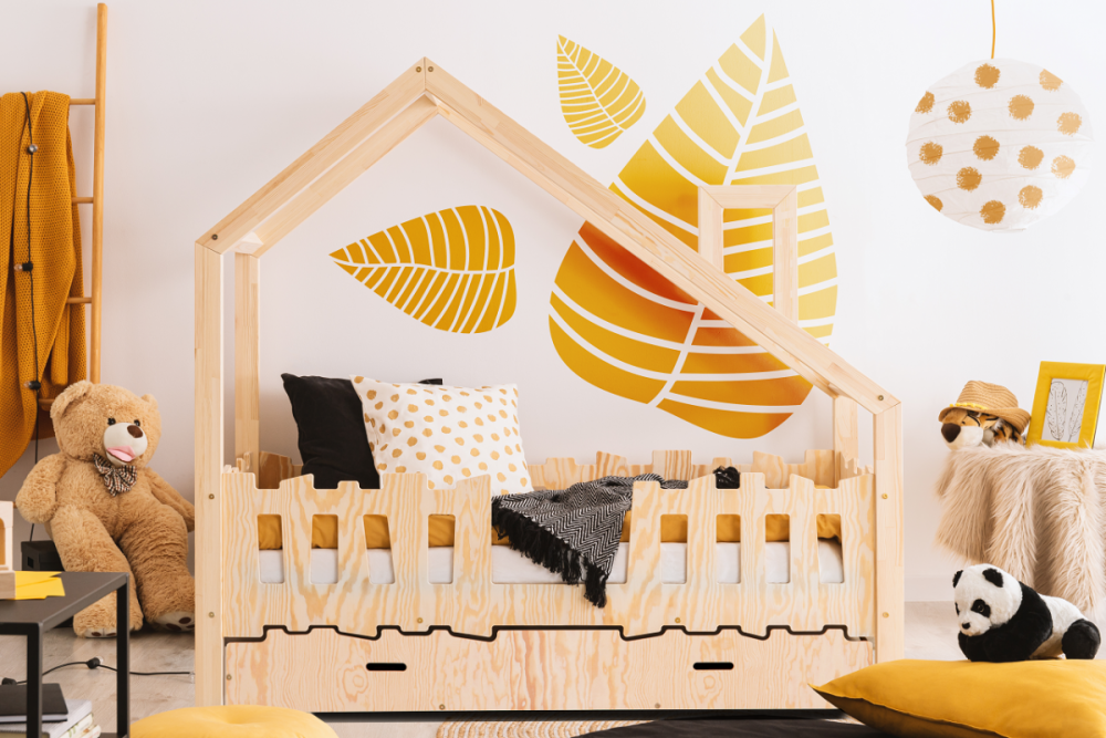 Lit cabane en bois de pin naturel pour enfant 70x140cm ROBIN 2