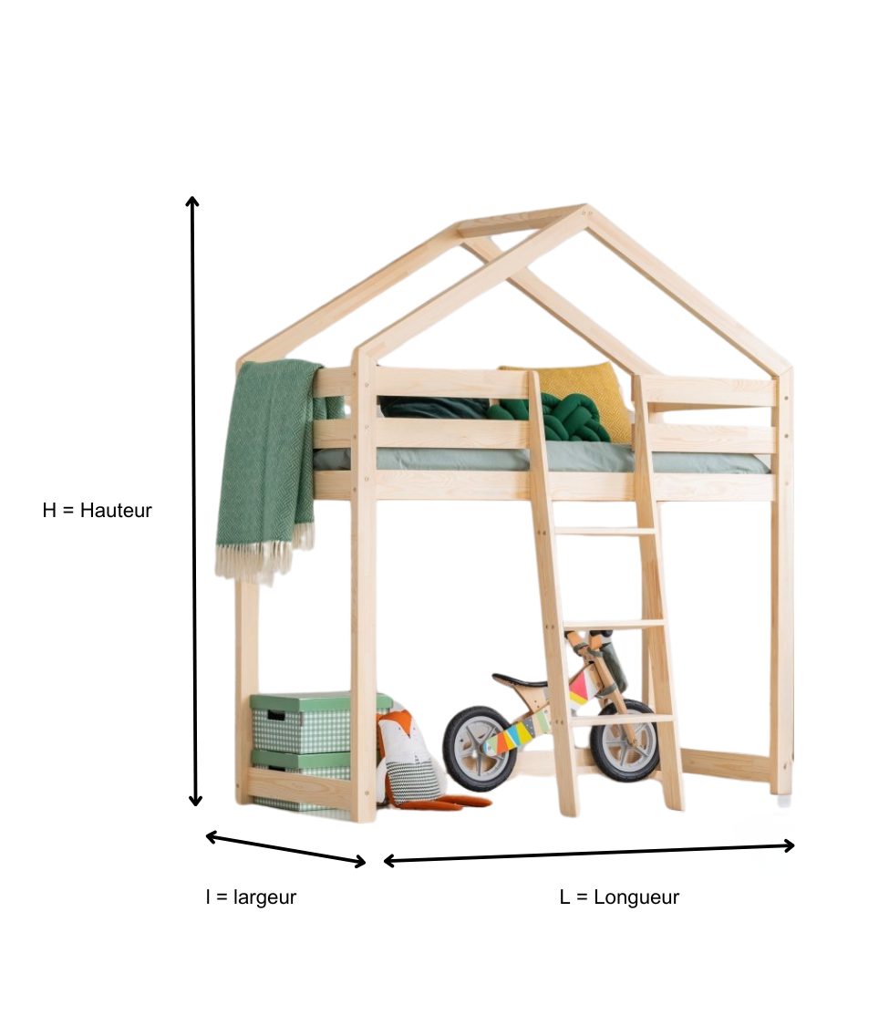 Schéma lit mezzanine en bois de pin enfant Billie